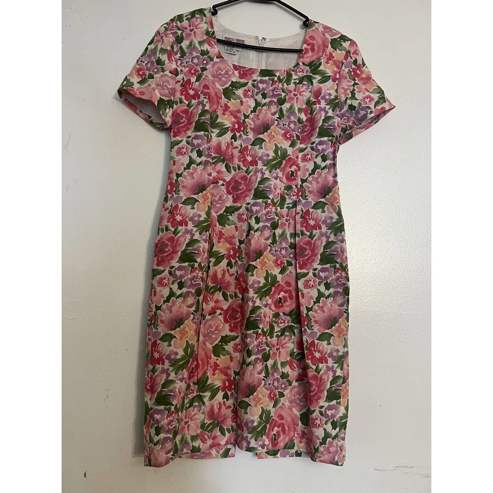 Maggy London 80s Vintage Floral Zip MIDI Dress Sz 8 Dry Clean/ Padded